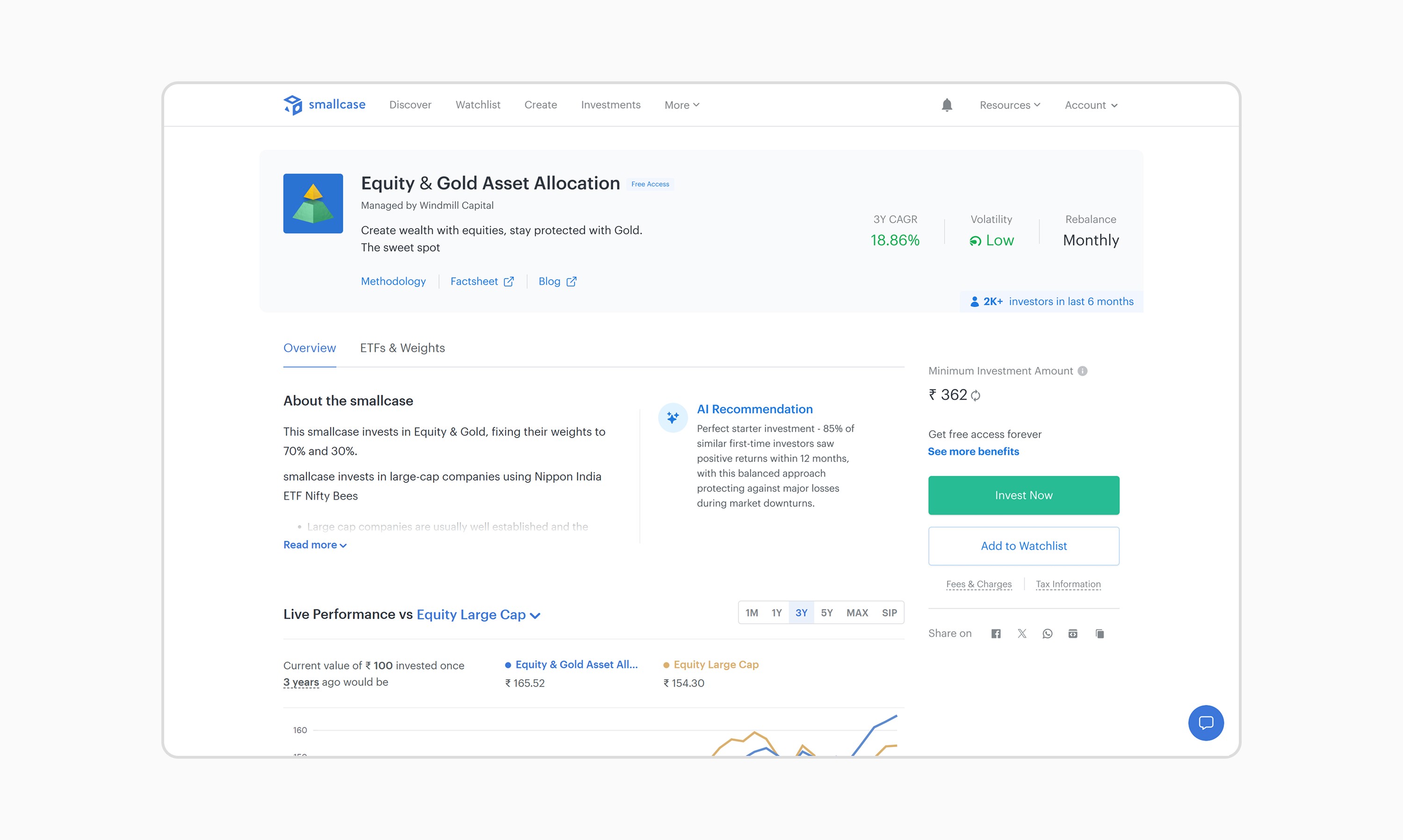 Smallcase detail page after the redesign