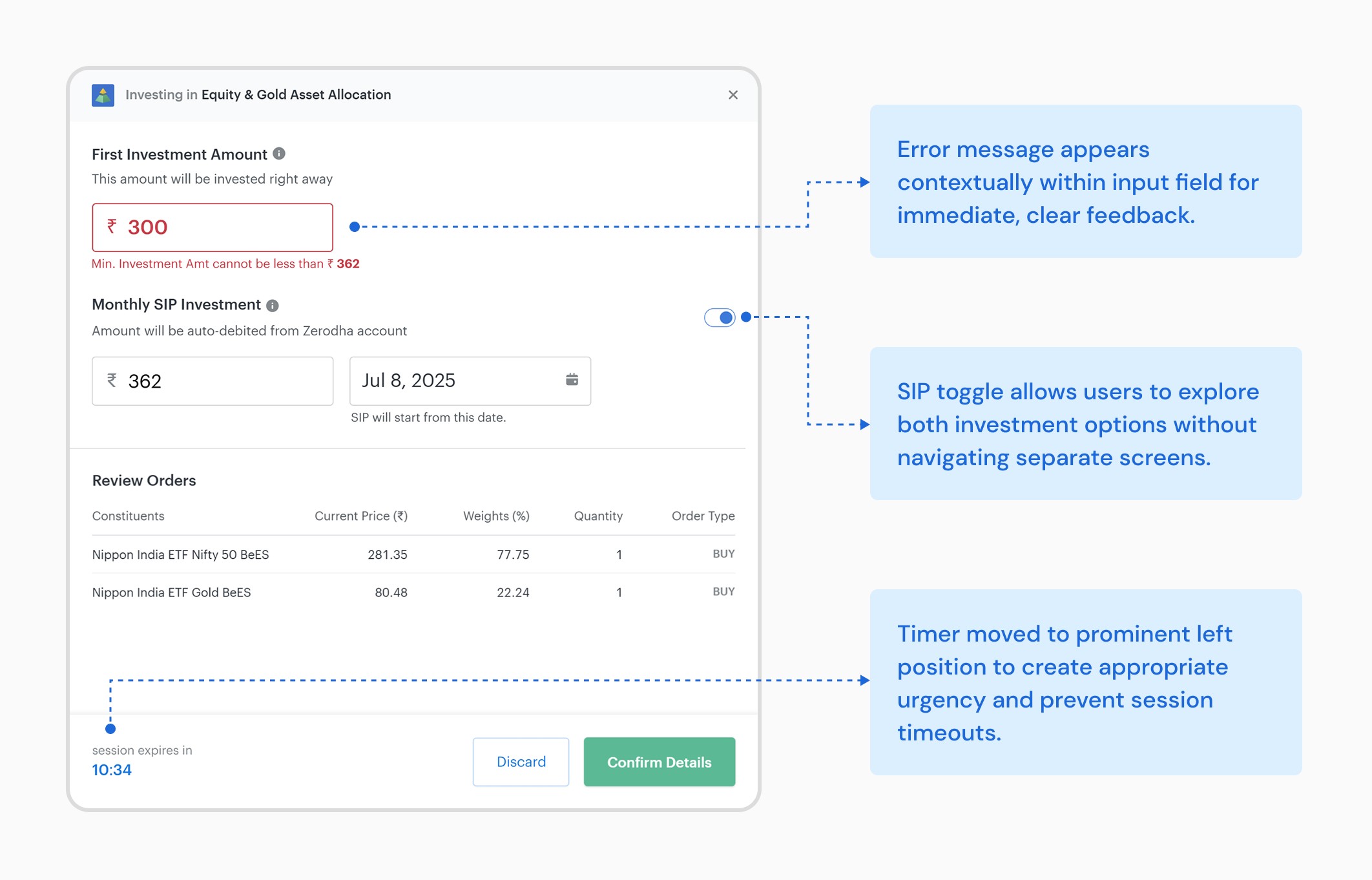 Investment modal after the redesign